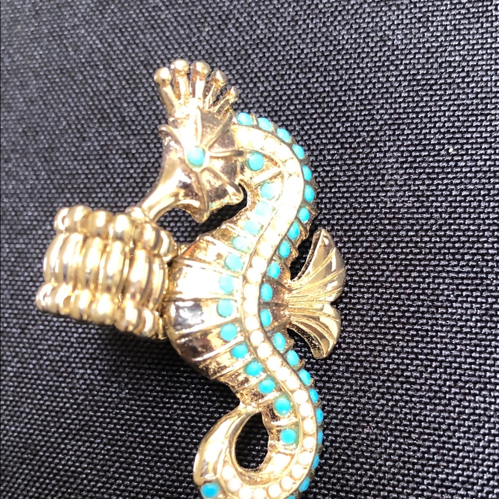 Gold-tone Seahorse  ring with Turquoise Accent